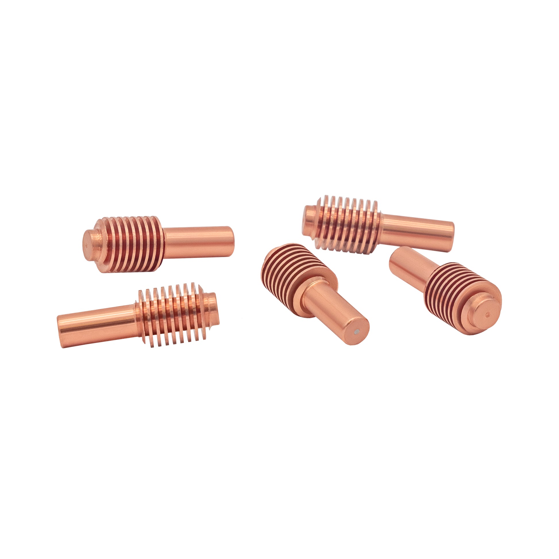 Pack of five Razorweld electrodes with distinctive copper finish for enhanced conductivity in plasma cutting.
