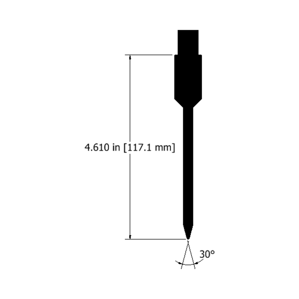Technical diagram of a narrow 30-degree acute angle punch showing precise dimensions and angle measurements.