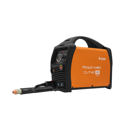 Razorweld CUT45 CNC plasma cutter with machine torch, featuring precise cutting capabilities and a robust orange and black design for industrial use.