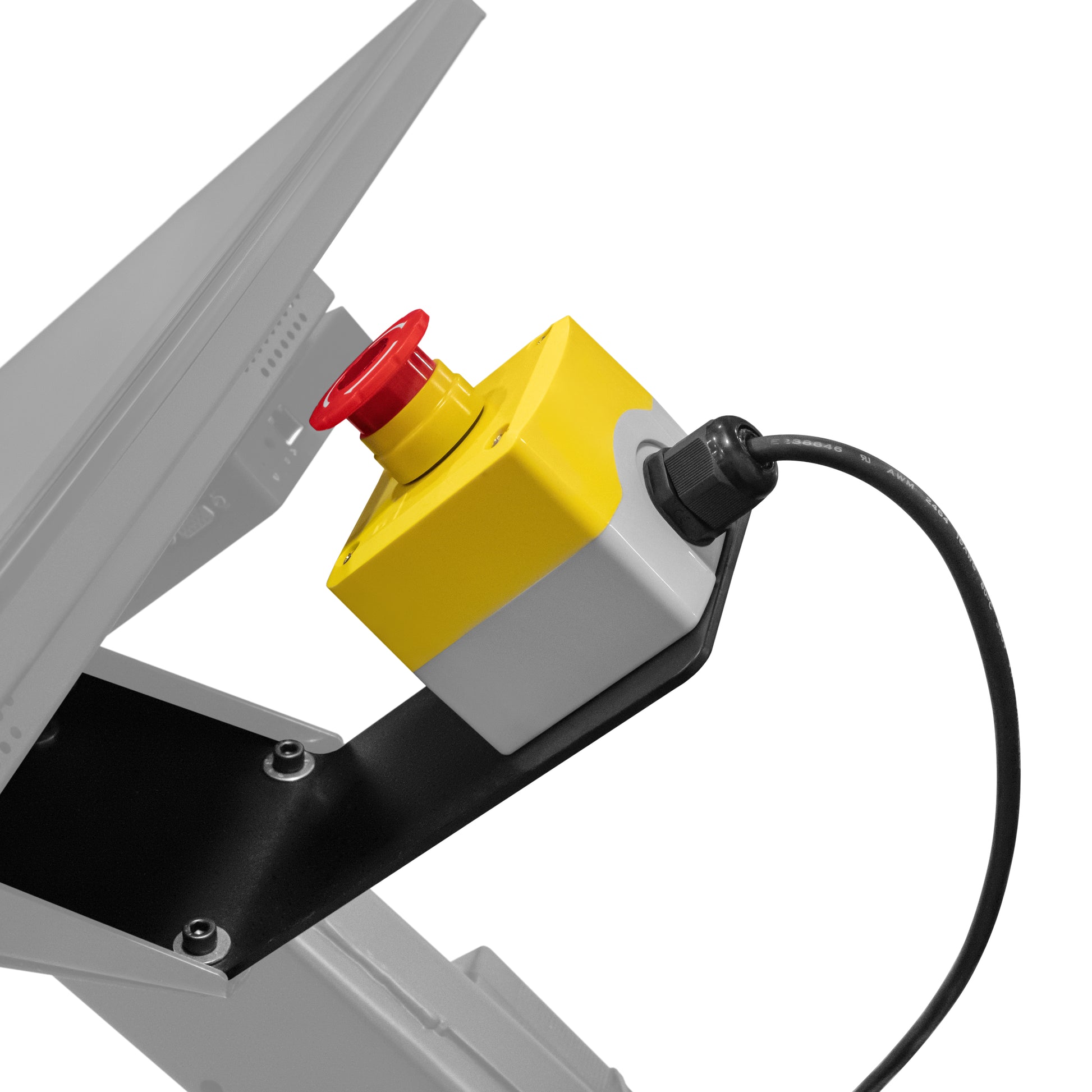 New Langmuir Systems Remote Emergency Stop for CrossFire XR, prominently displayed on the laptop stand for enhanced safety and easy access.